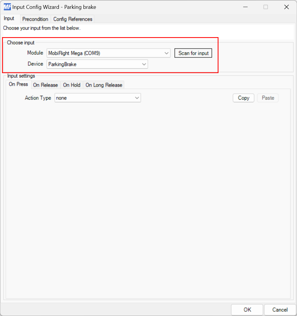 Configuring the input –MobiFlight documentation