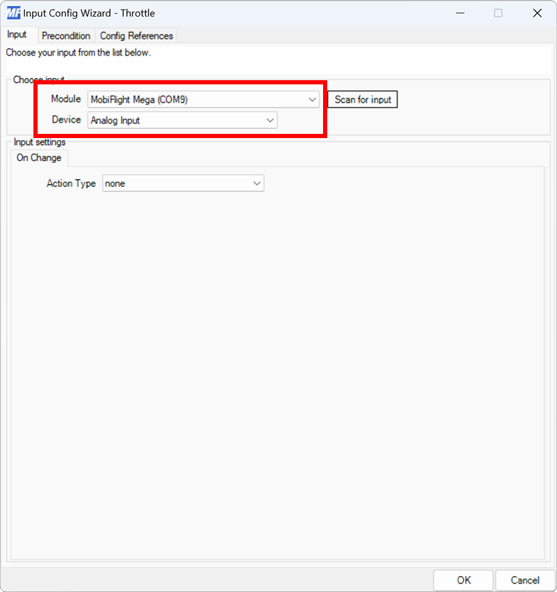 Configuring the input –MobiFlight documentation